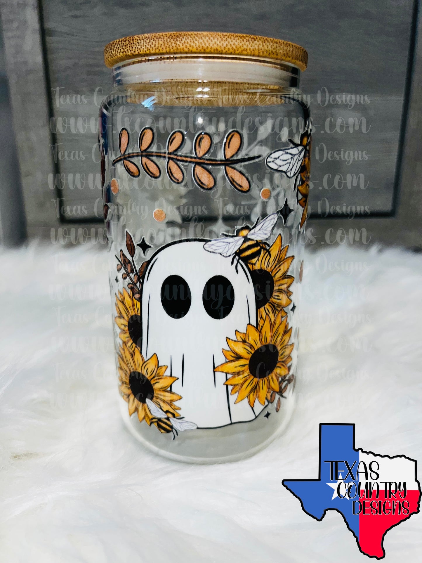 16oz Cute Ghost with flowers and bees