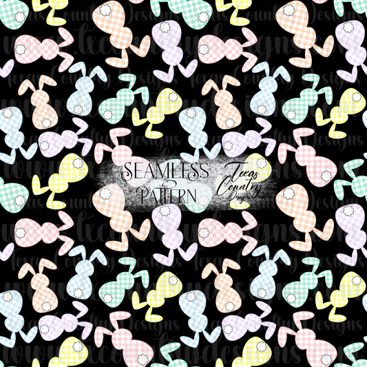 Pastel Checkered Bunny Seamless Black