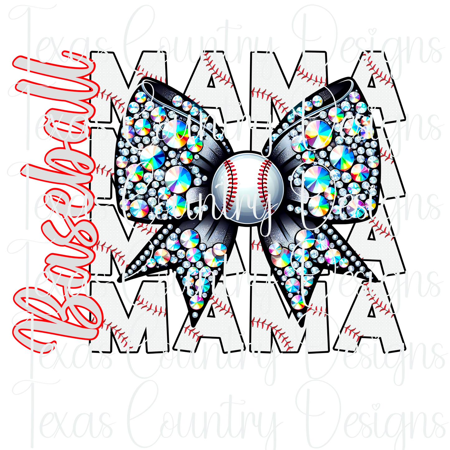 Baseball Mama Rhinestone Bow