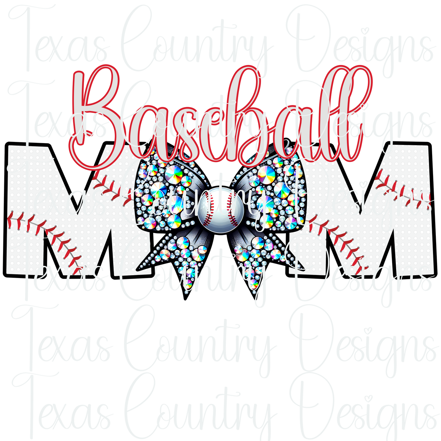 Baseball Mom Rhinestone Bow