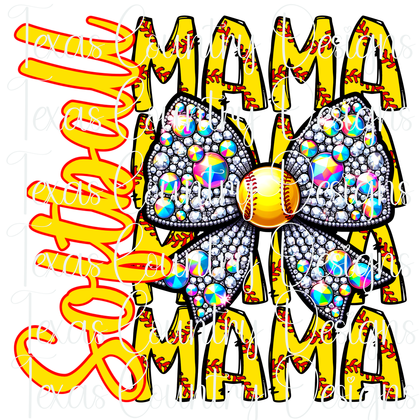 Softball Mama Rhinestone Bow