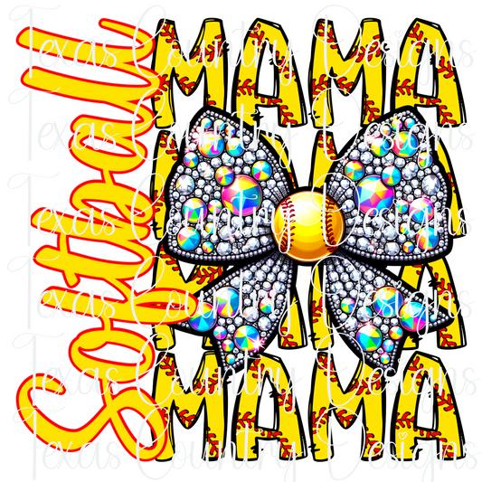 Softball Mama Rhinestone Bow