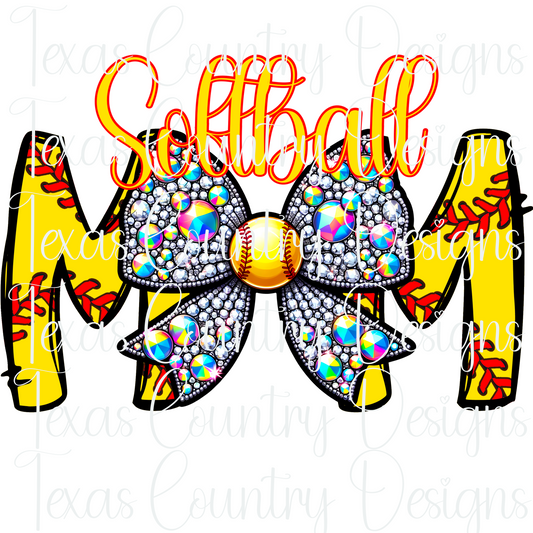 Softball Mom Rhinestone Bow