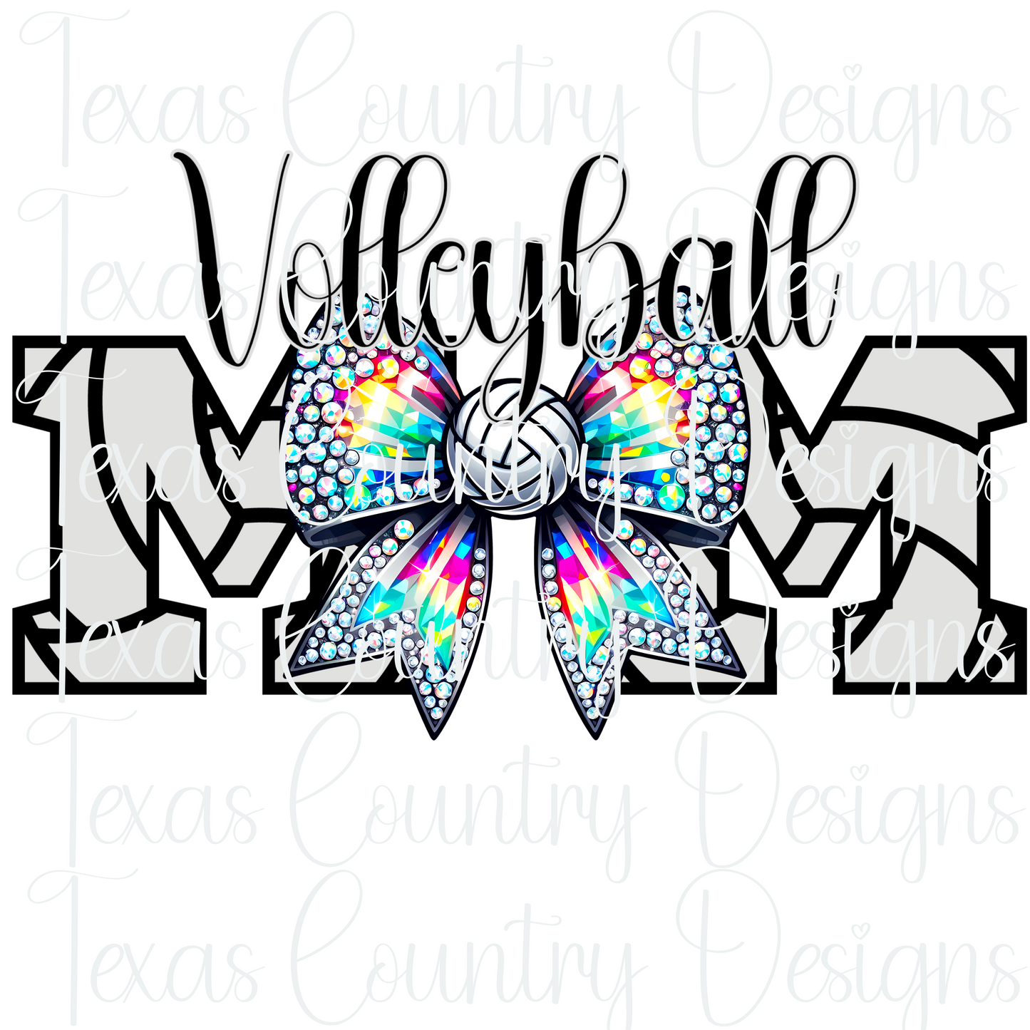 Volleyball Mom Rhinestone Bow