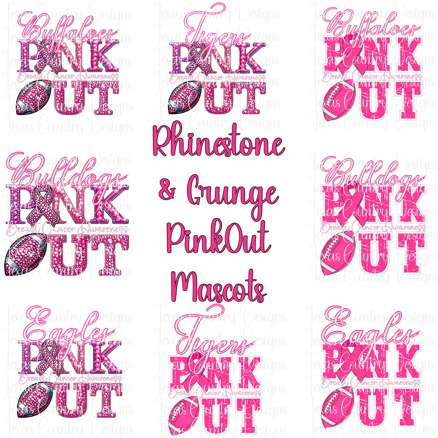 Rhinestone & Grunge Pink Out Mascots