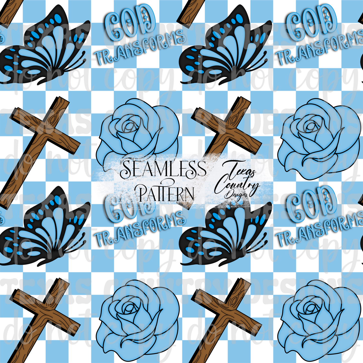 God's Unfailing Love Transforms Us Blue Checkered Seamless