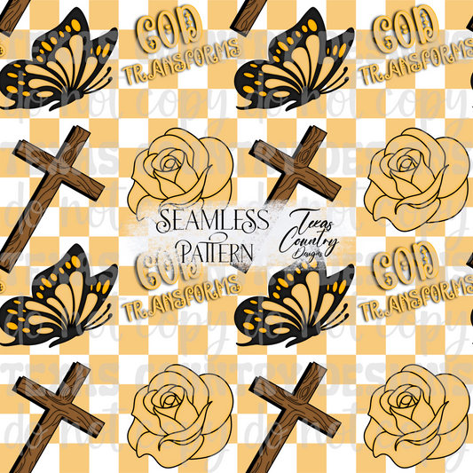 God's Unfailing Love Transforms Us Orange Checkered Seamless