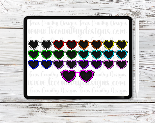 Heart Sunglasses Clipart Set