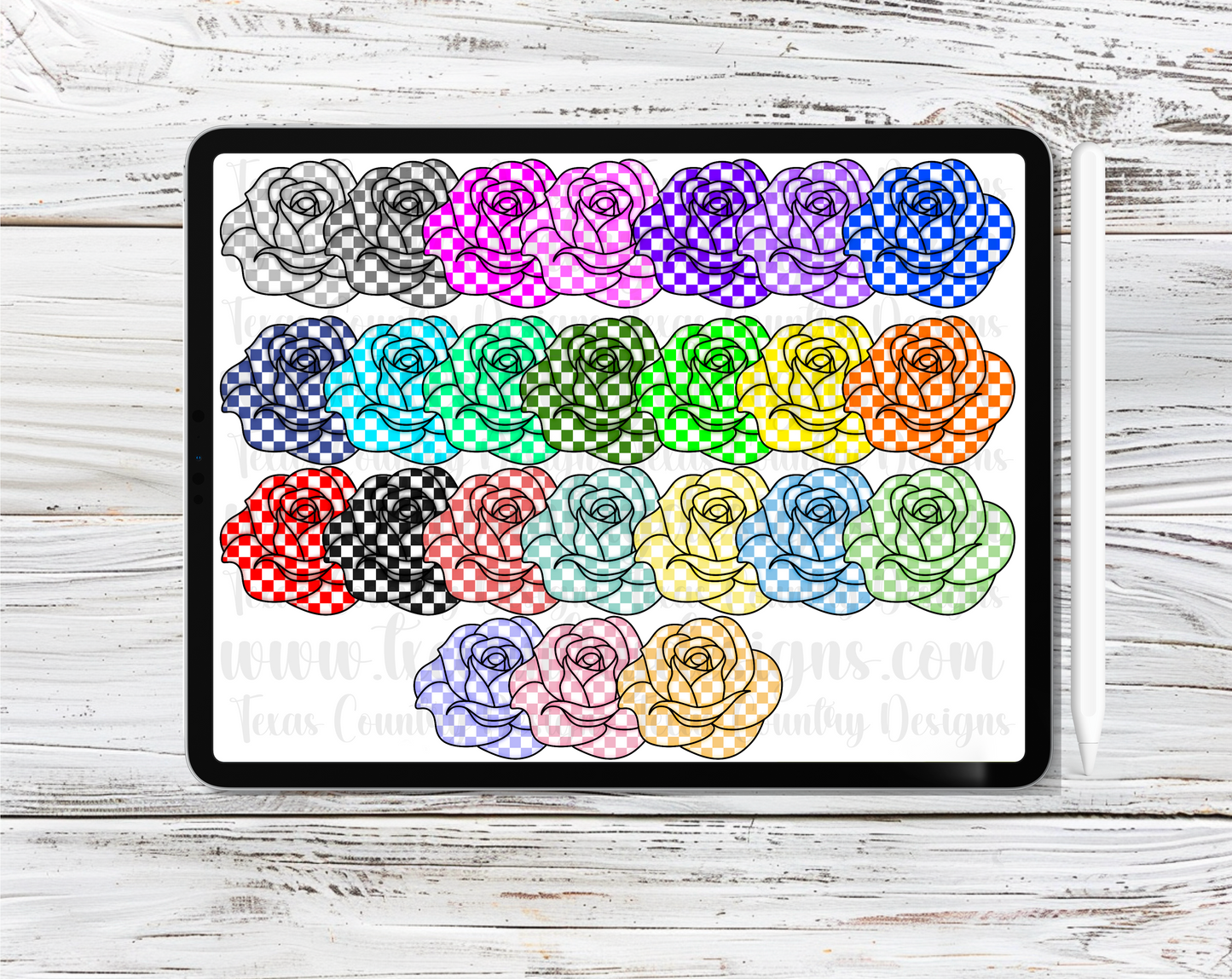 Checkered Roses Clipart Set