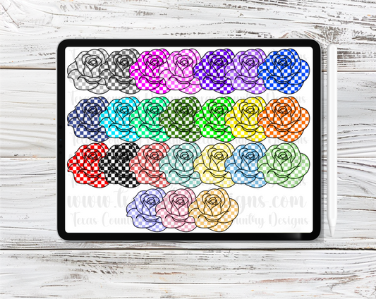 Checkered Roses Clipart Set