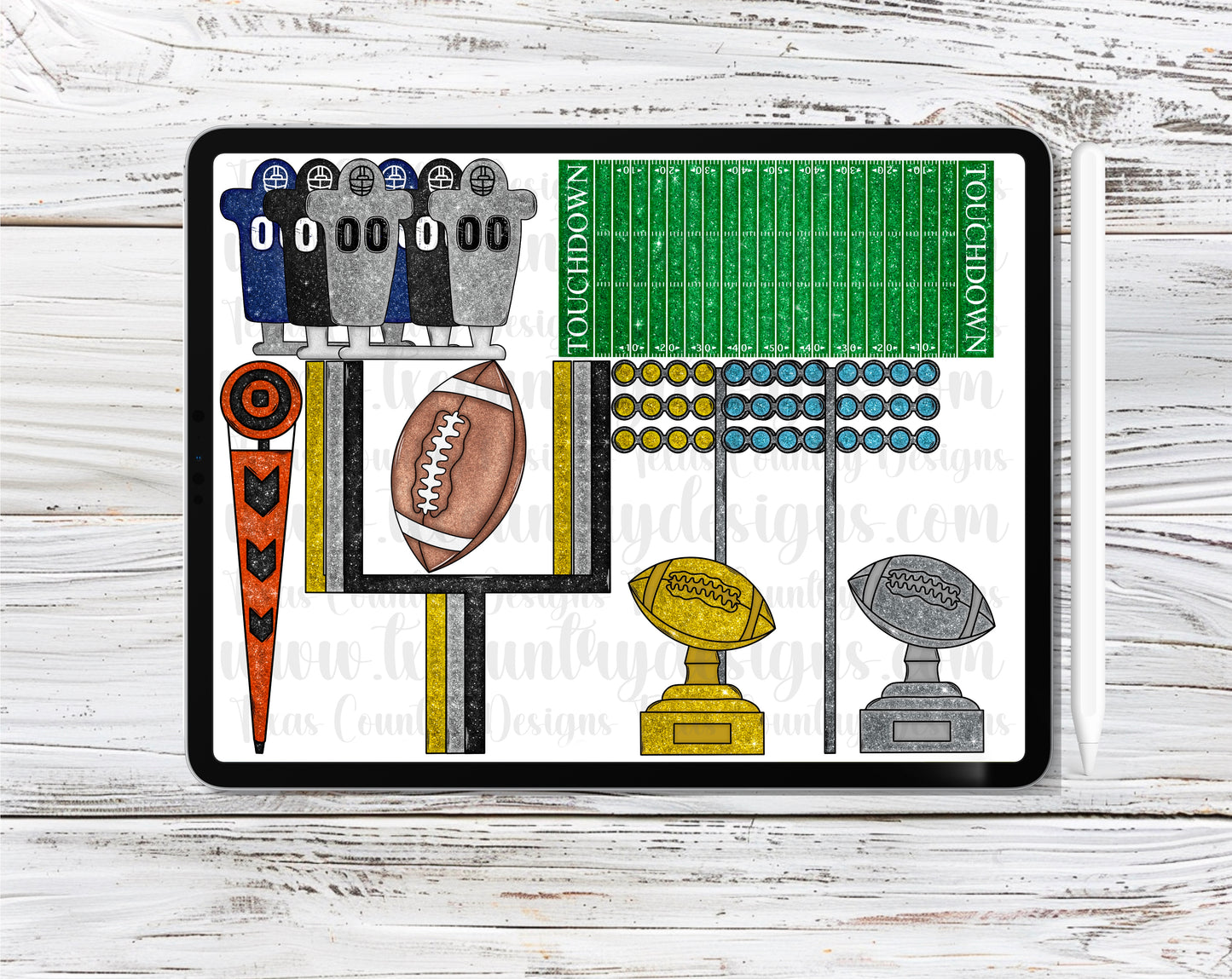 Glitter Football Clipart Set