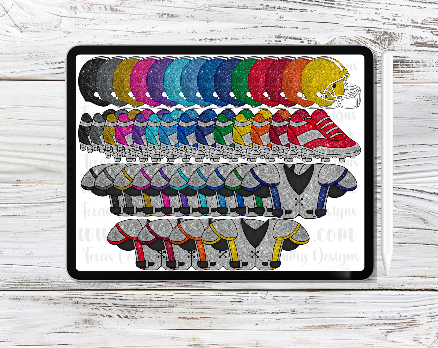 Glitter Football Clipart Set