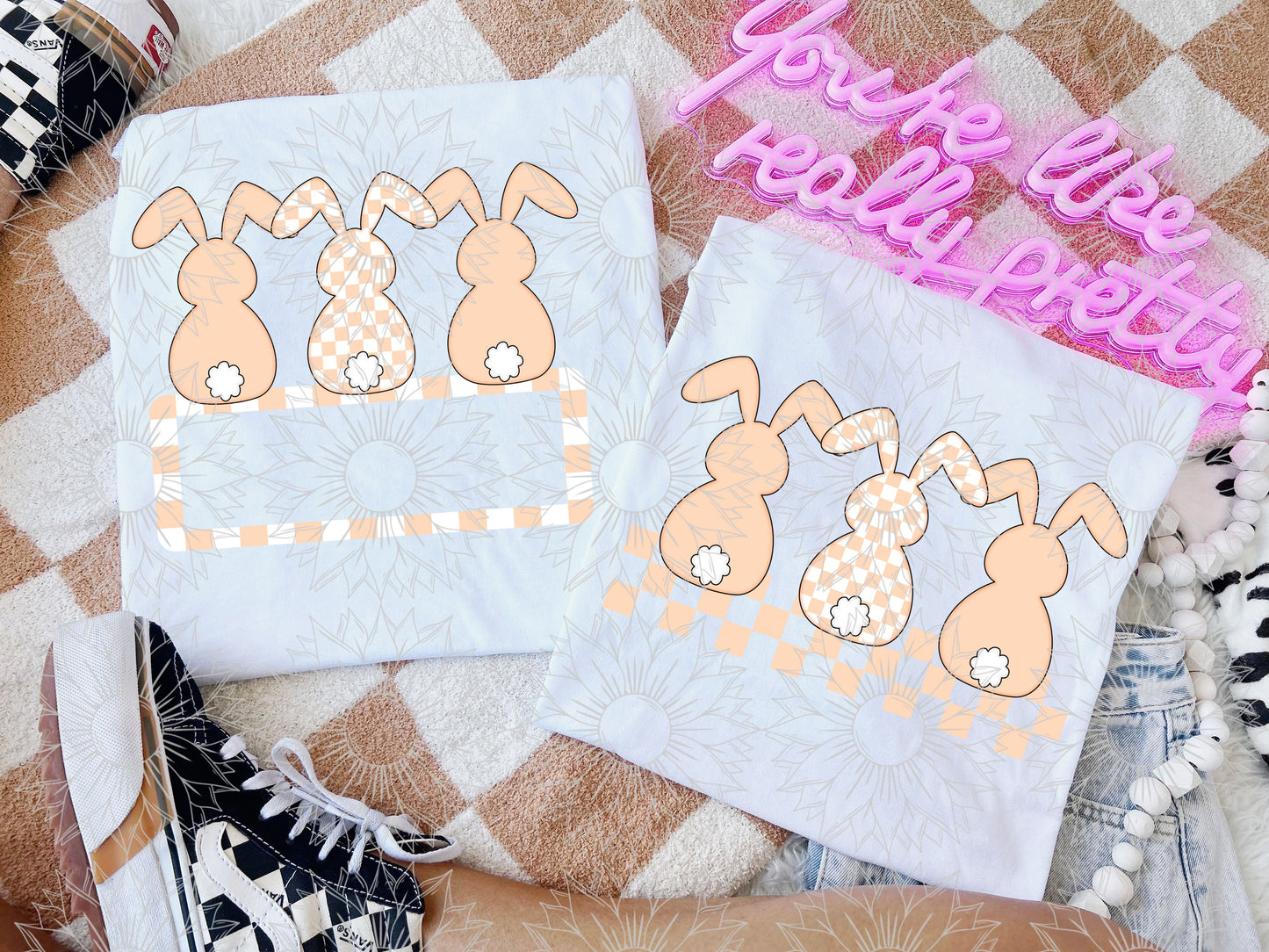 Pastel Orange Checkered Bunny Combo
