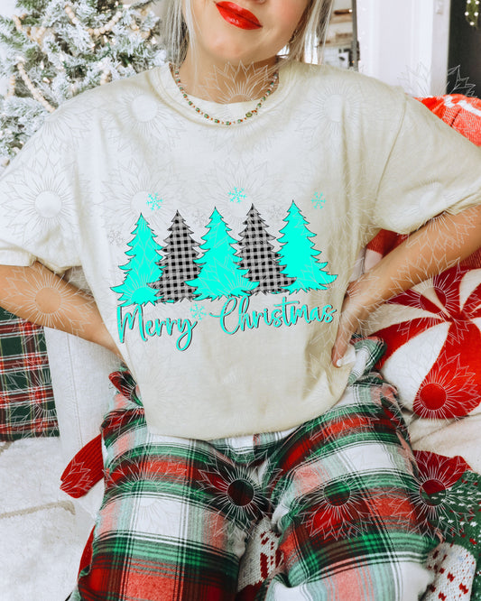 Merry Christmas Trees Teal