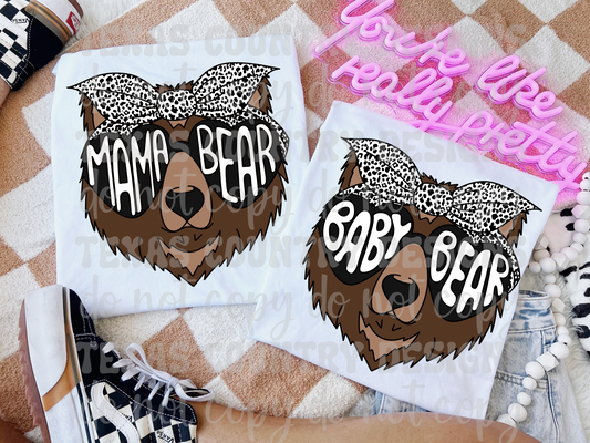 Mama/Baby Bear White Cheetah Print