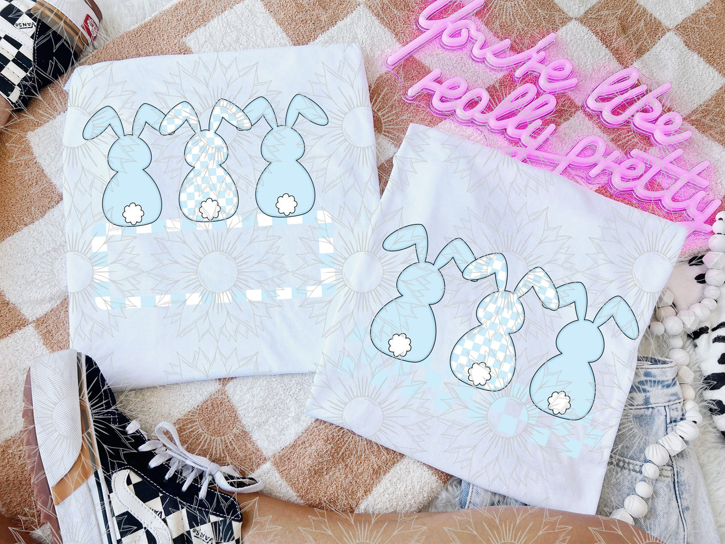 Pastel Blue Checkered Bunny Combo