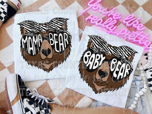 Mama/Baby Bear Zebra Print