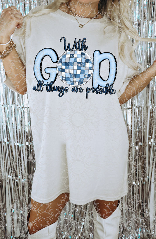 With God All Things Are Possible Disco Ball Blue