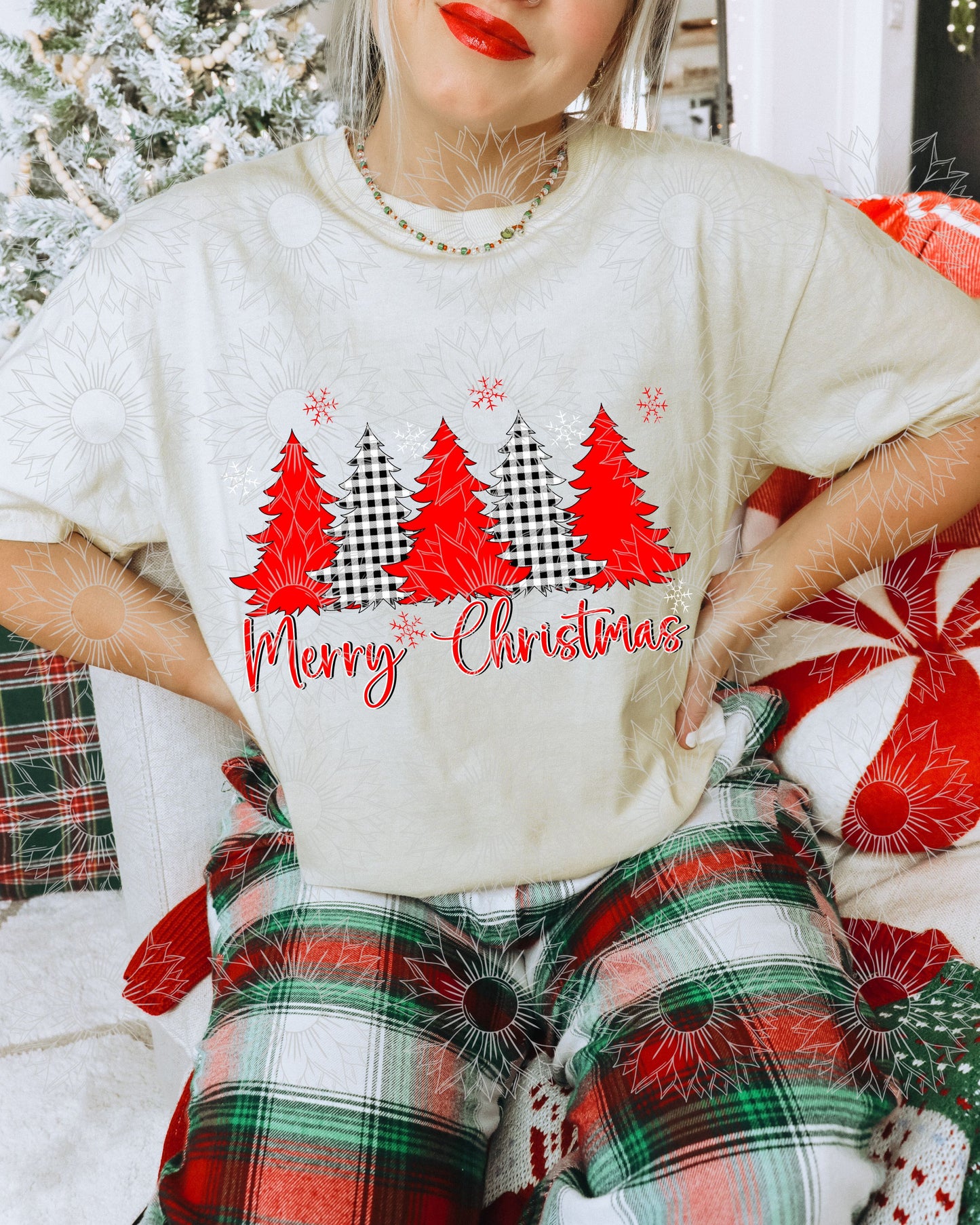 Merry Christmas Trees Red