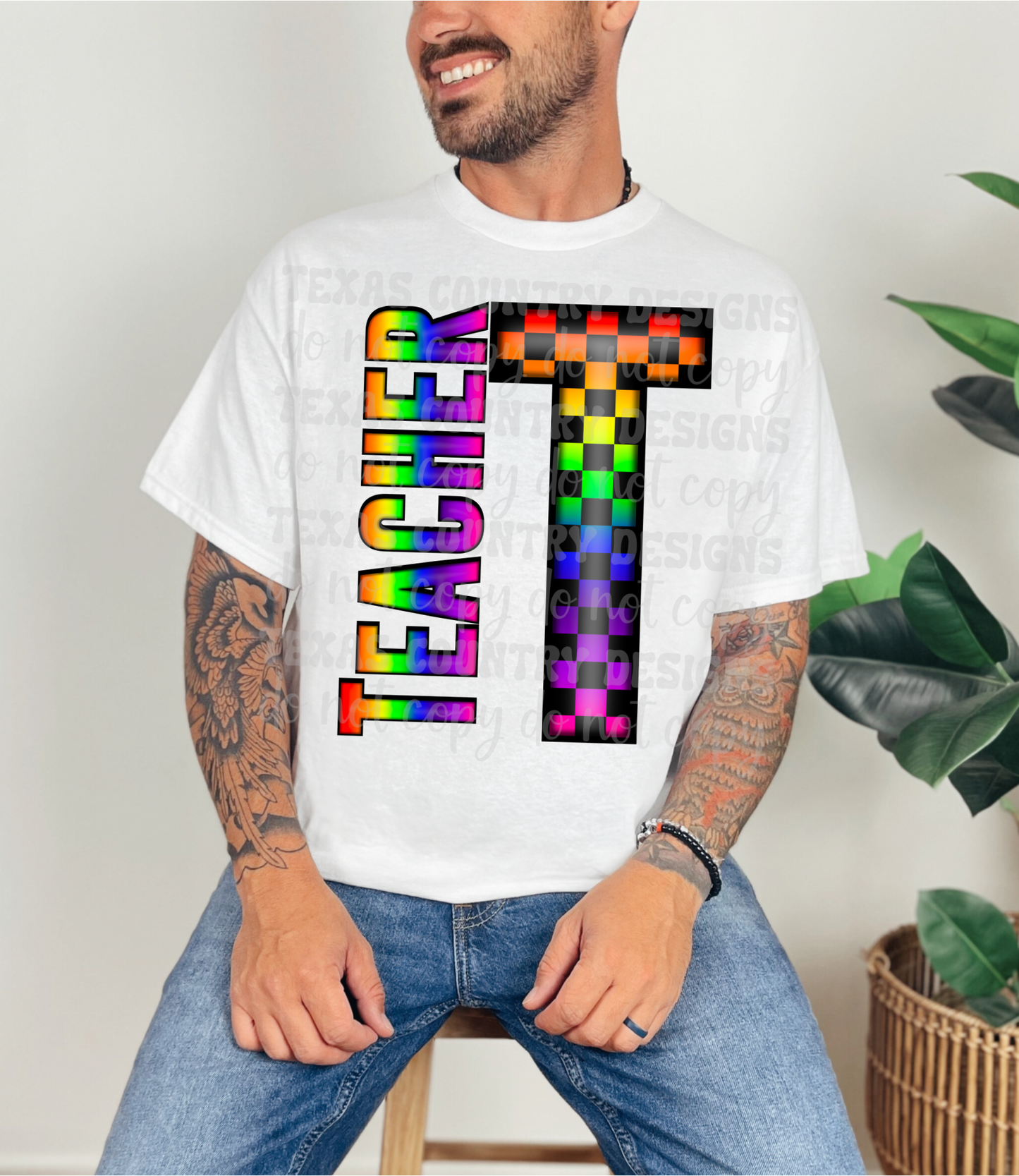 Teacher Rainbow Checkered